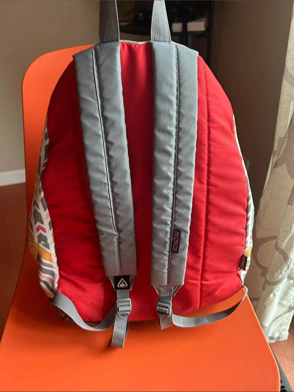 Jansport Chevron Pattern Backpack in Pink, Gray & Yellow